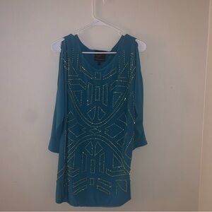 Carson Kressley Turquoise Beaded Slit Sleeve Tunic Size Medium